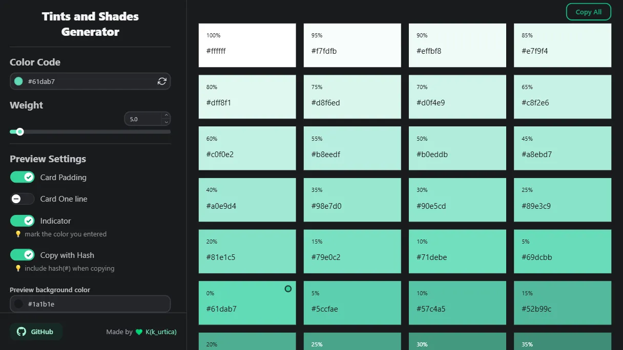 Tints and Shades Generator