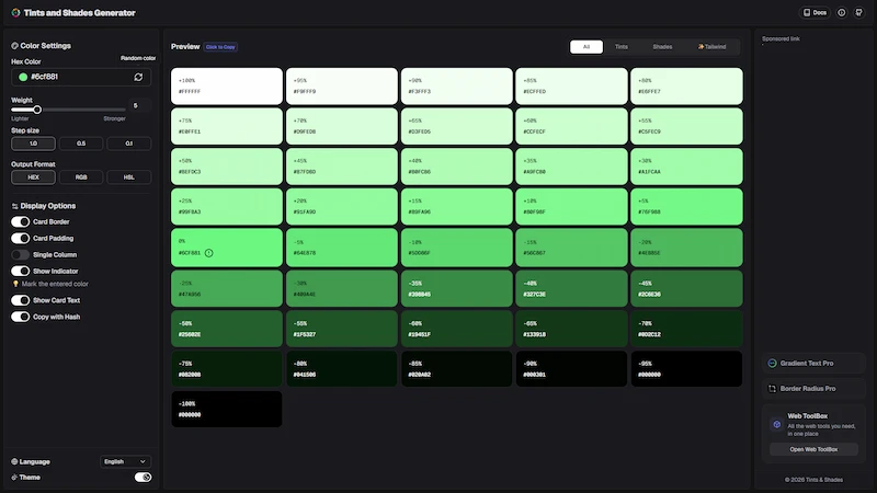 Tints and Shades Generator